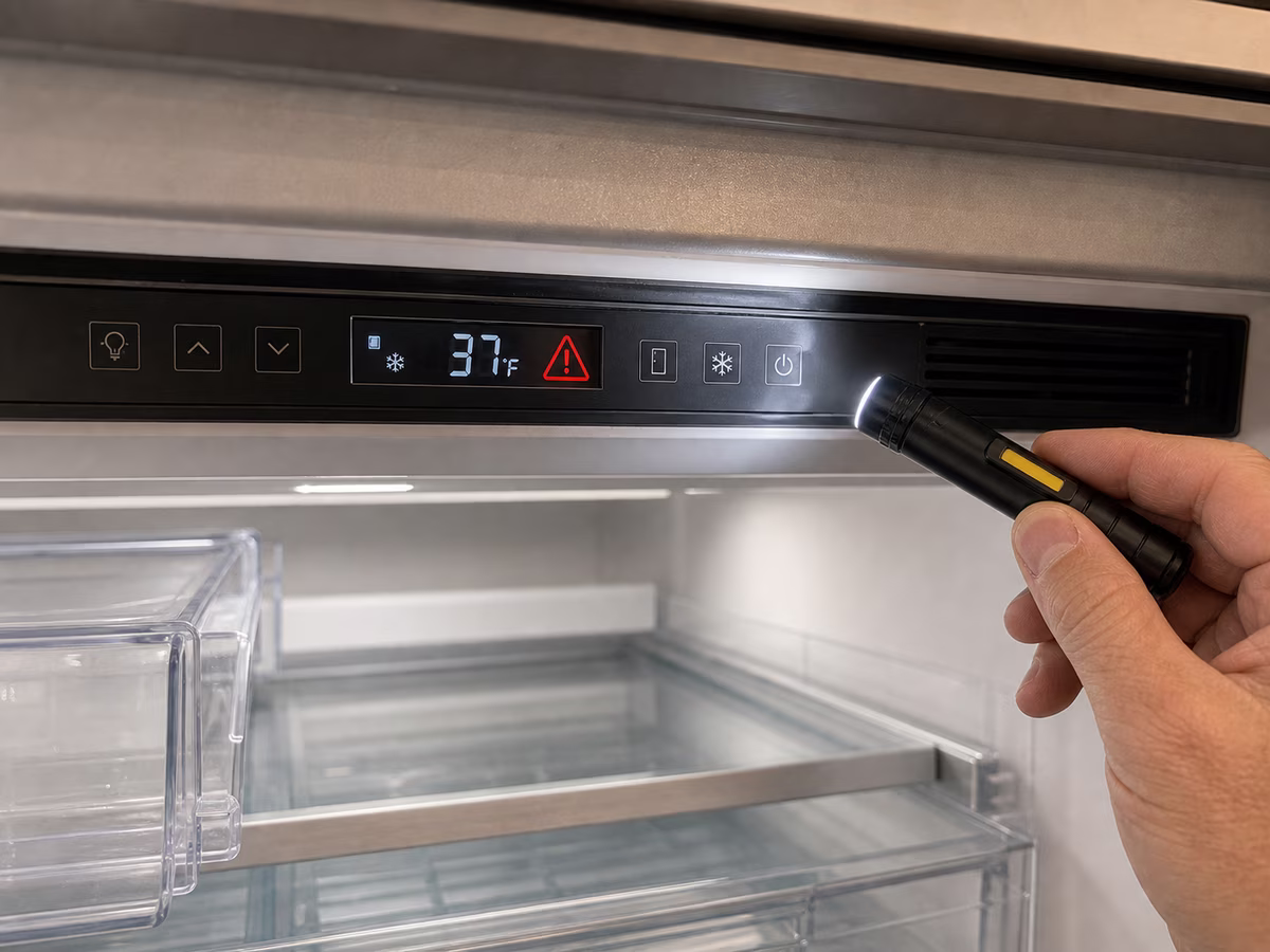 Sub-Zero control display showing an alarm indicator during diagnosis
